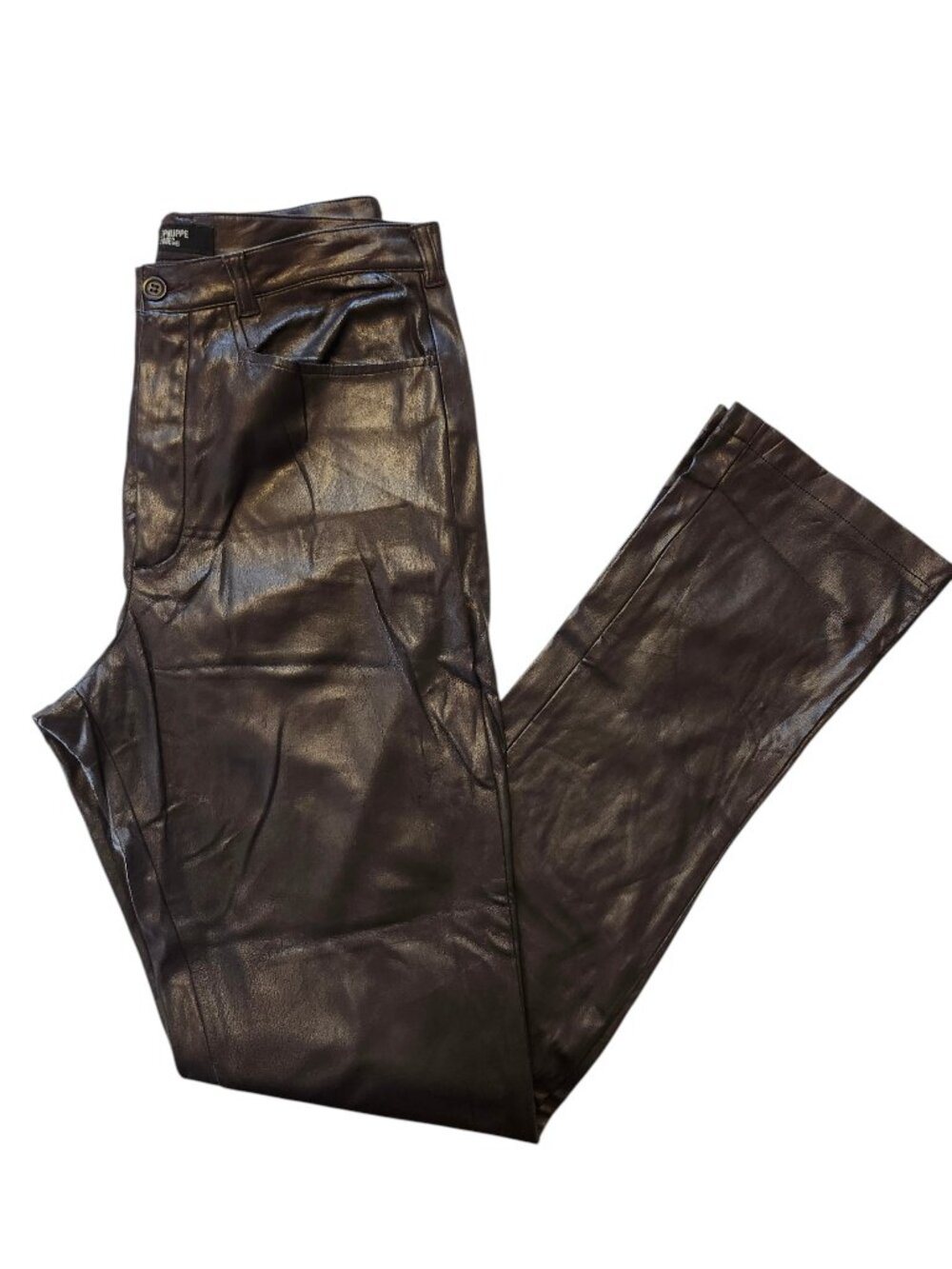 Philippe Adec Brown Vegan Leather Pants Size 4/38